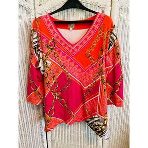 JM Collection 3/4 Sleeves Printed Neclaces Blouse